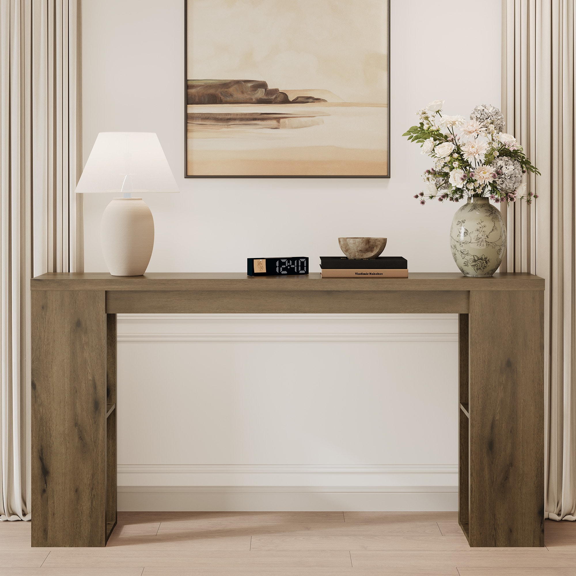 Long Wooden Console Table For Hallway Farmhouse Entryway Table_voghion.com